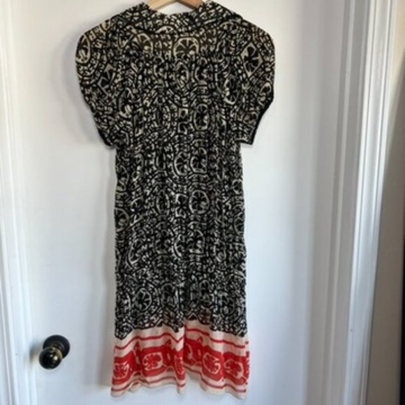 Anna Sui 100% Silk Sheer Black White Red Pattern Lace Up Mini Dress, Size Small - Picture 8 of 9